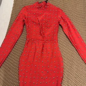 Long sleeve red bandage dress